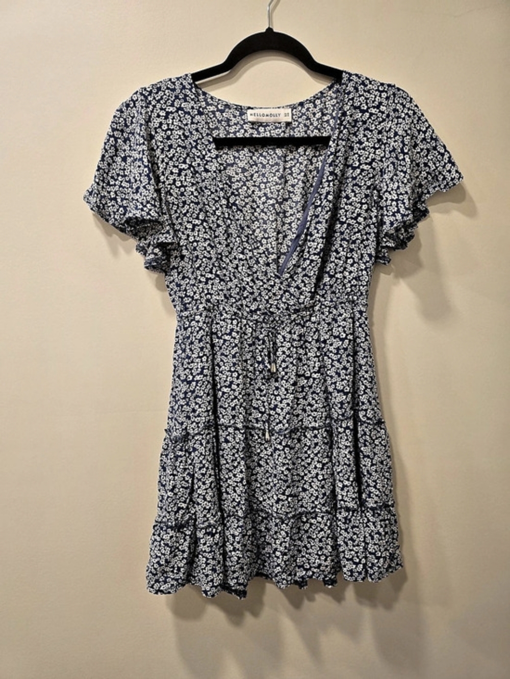 Hello Molly Floral Mini Dress in Blue & White Like New